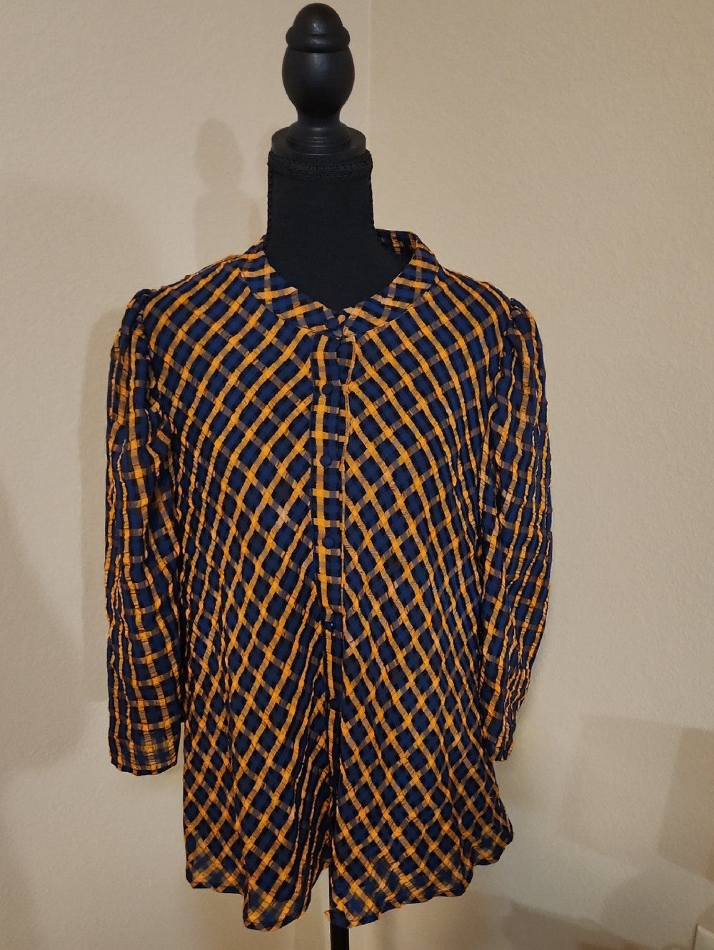 Eva Franco Navy and Mustard Checked Shirt